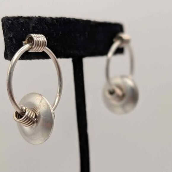 Vintage Sterling Silver Hoop Boho Tribal Style Stud Earrings .925 - Picture 1 of 4